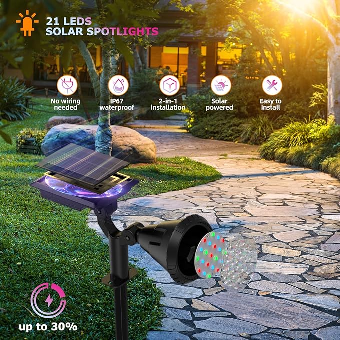 Color Changing Solar Spot Lights Outdoor, 21 LEDs Brightness Solar Pathway - Image 2