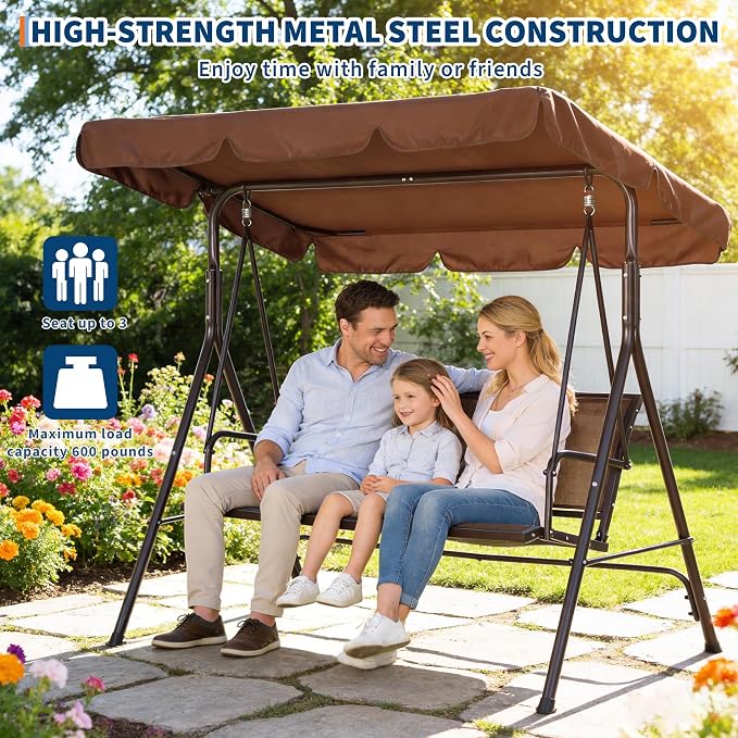 3-Seat Outdoor Patio Porch Swing - Image 5