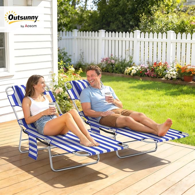 Outsunny Chaise Lounge Chair Outdoor Set of 2 - Image 2