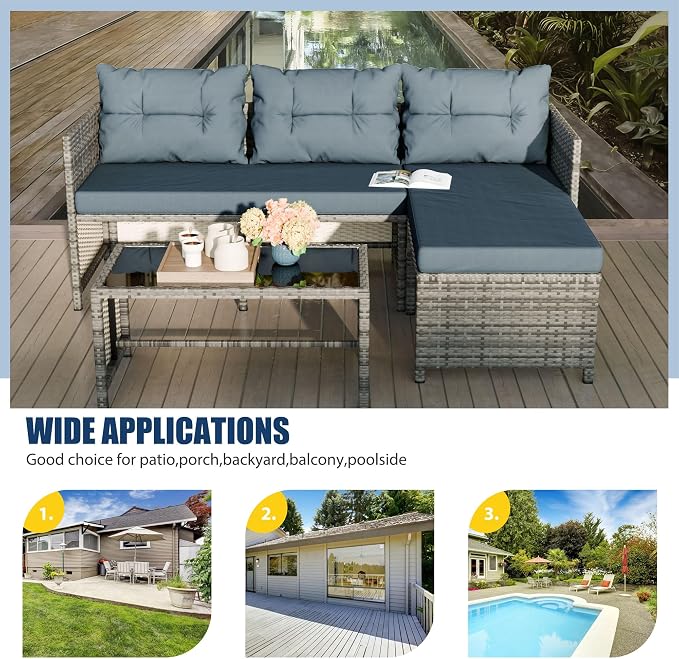 Vongrasig 3 Pieces Patio Furniture Sets, All-Weather Wicker Outdoor Sofa Couch - Image 7