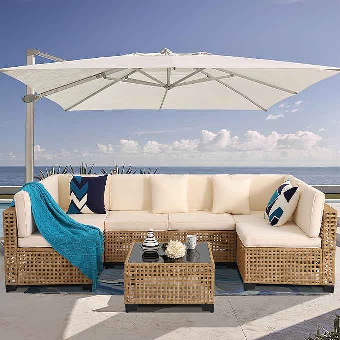 KIGOTY Patio Furniture Set, 7 Pieces Modular Outdoor Sectional Sofa, PE Rattan by KIGOTY