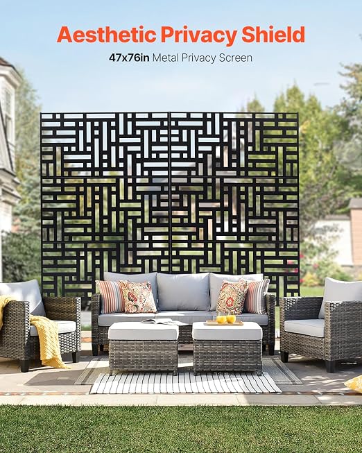 VEVOR Metal Privacy Screen, Outdoor Privacy Screens 3-Panel, Freestanding - Image 2