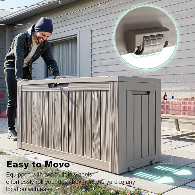 DRATO 75 Gallon Deck Box, Waterproof Resin Large Outdoor Storgae Box - Image 3