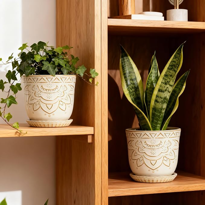 Gepege Beaded Ceramic Planter 6 Inch Set of 2 - Image 4