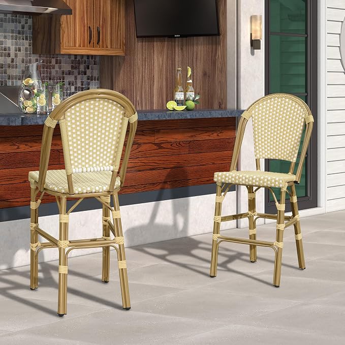 PURPLE LEAF French Counter Height Bar Stool Set of 4 25" Bamboo Print Finish - Image 3