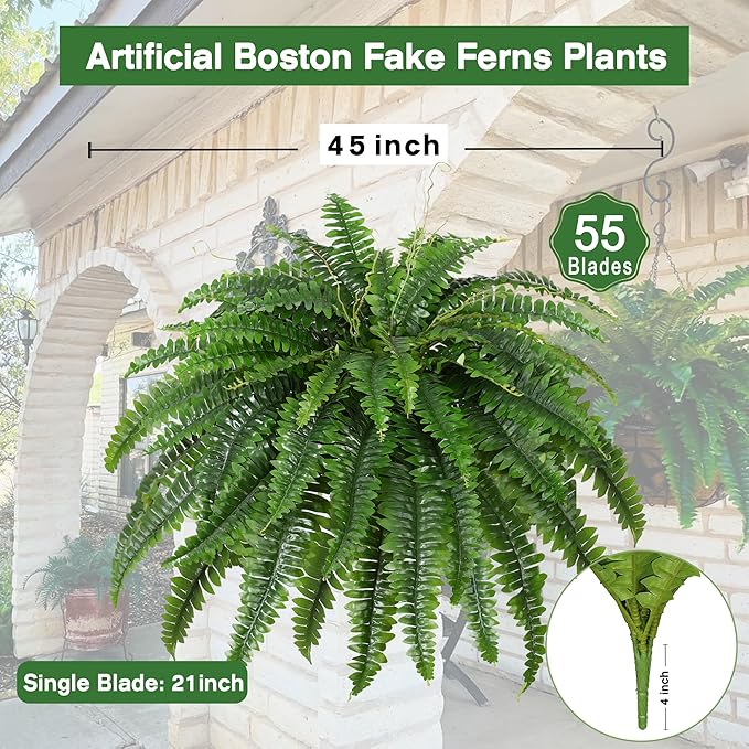Artificial Boston Fern Bush- Set of 2 Large Artificial Ferns - Image 2