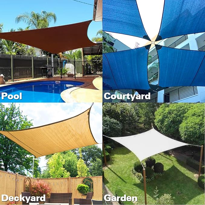 KANAGAWA Sun Shade Sail 10'x13' Gray Rectangle UV Block Canopy Awning Shelter - Image 7