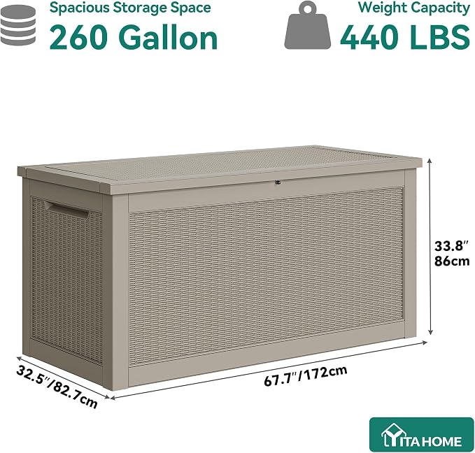 YITAHOME XXL 260 Gal Large Deck Box, Outdoor Resin Storage Box, Rattan Storage - Image 6