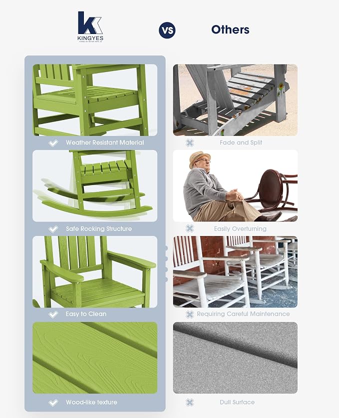 KINGYES HDPE Outdoor Rocking Chair Set of 4, All-Weather Poly Patio Rocking - Image 5