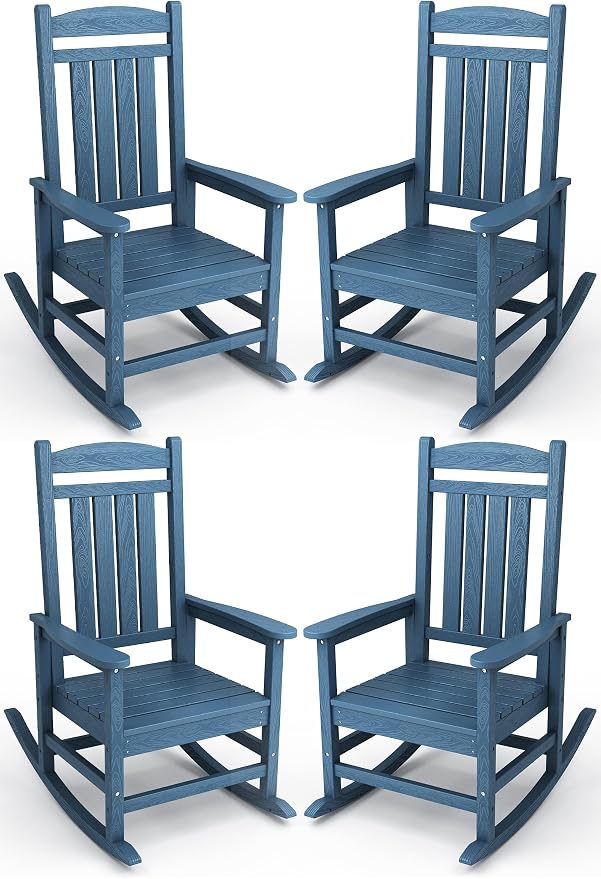 KINGYES HDPE Patio Rocking Chair Set of 4, Outdoor Rocking Chairs Porch Rocker by KINGYES