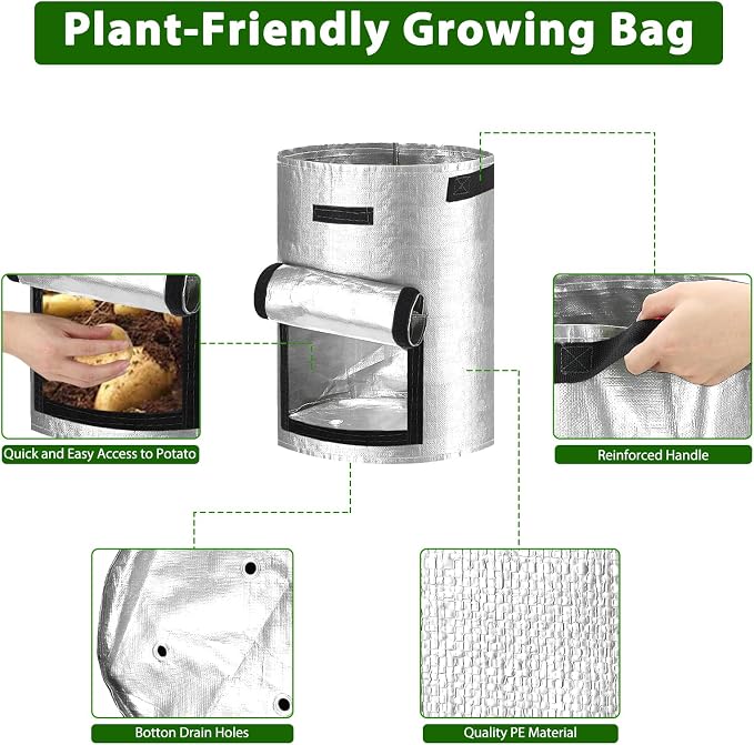 JJGoo Potato Grow Bags, 4 Pack 10 Gallon Potato Planter - Image 4