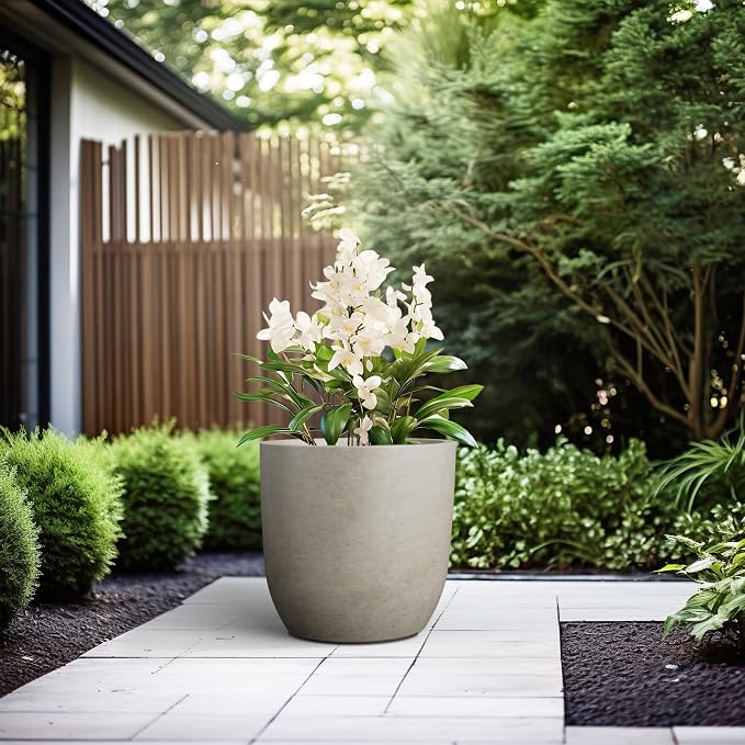 Kante 16.5" Dia Round Concrete Planter, Large Outdoor Modern Indoor Decorative - Image 6