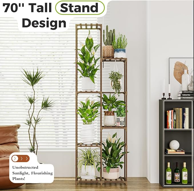 Bamworld Tall Plant Stand Indoor Corner Outdoor Plant Shelf Wood Plant Holder - Image 2