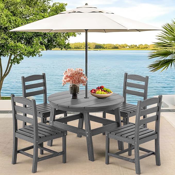 5 Piece Round Outdoor Dining Set, Relaxing HDPE Outdoor Table and Chairs - Image 6