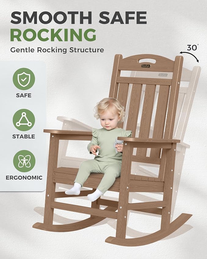 Oversized Rocking Chair Outdoor, High Back Porch Rocker Chair, HDPE All Weather - Image 4