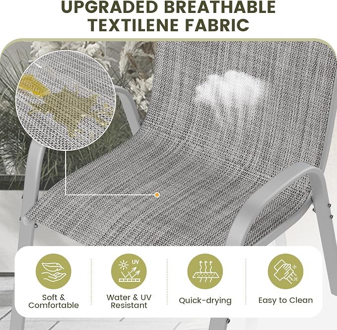 UDPATIO Patio Chairs Set of 4, Stackable Silver Outdoor Dining Chairs - Image 4