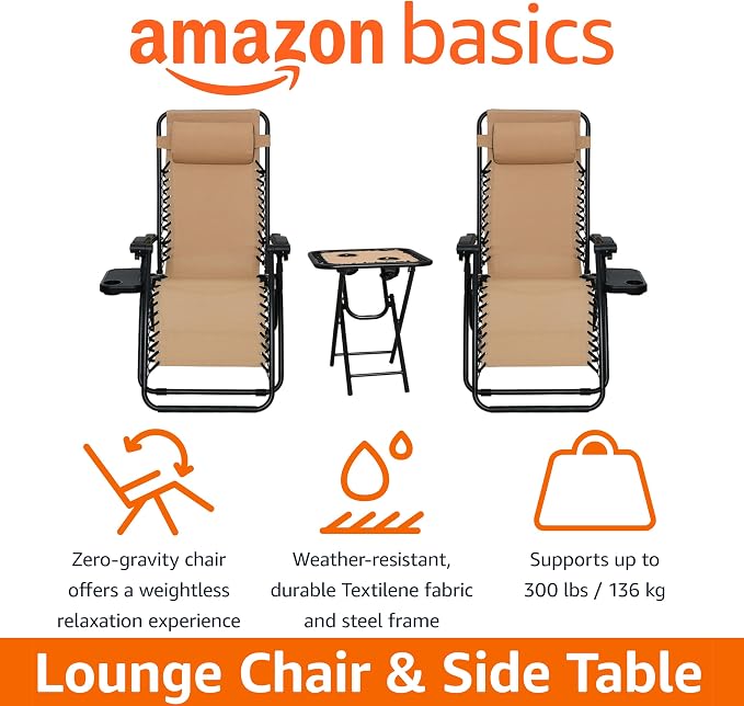 Amazon Basics Outdoor Textilene Adjustable Zero Gravity Folding Reclining - Image 4