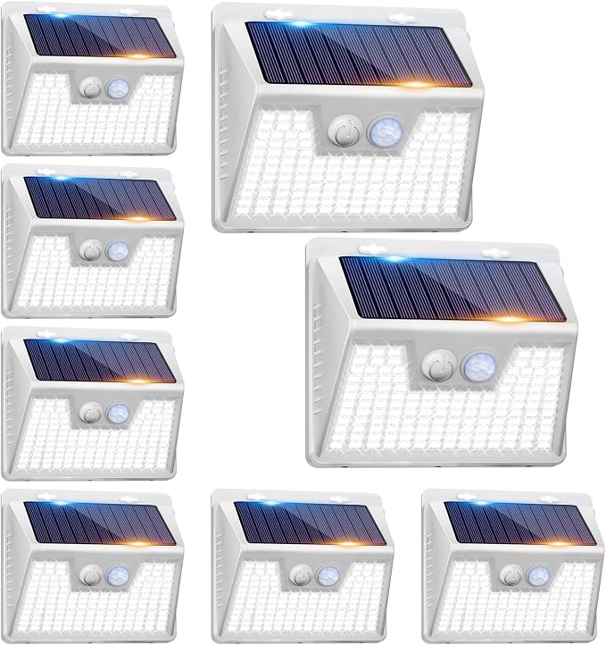 Peasur White Solar Lights Outdoor Waterproof, 8 Pack 140LED Bright Motion by Peasur