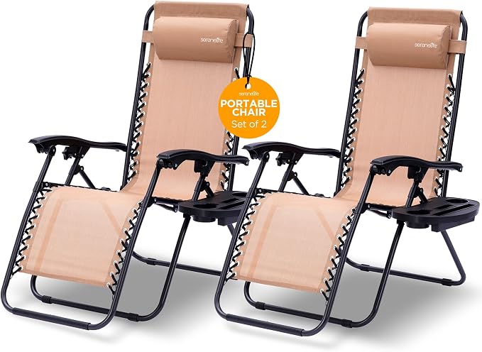 SereneLife Zero Gravity Outdoor Lounge Chairs 2 Pack – Folding Recliners by SereneLife