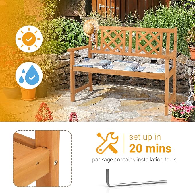 Outvita Wooden Garden Bench, Outdoor Wood Patio Bench, Rustic Two Person - Image 7