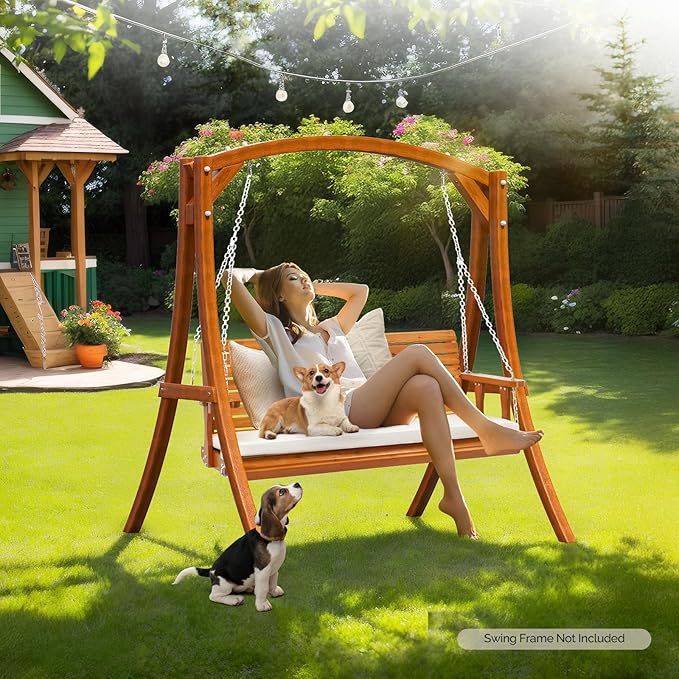 VINGLI Wooden Porch Swing, Heavy Duty 880 LBS Hanging Patio Bench - Image 5