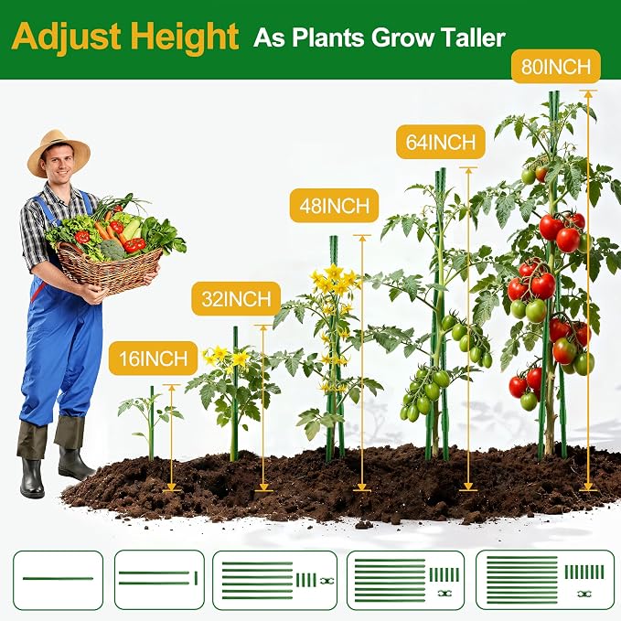 WAENLIR 16 Inch 48 Pack Extendable Garden Stakes Kit, DIY 4ft 5ft 6ft 7ft 8ft - Image 2