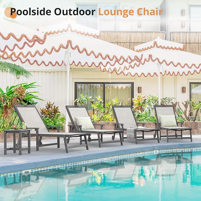 LUE BONA Chaise Lounge Chair Outdoor, HDPS and HDPE Wicker Chaise Lounger - Image 4