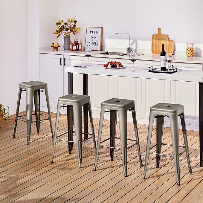 Yaheetech 30 Inch Metal Bar Stools Set of 4, Bar Height Backless Bartools - Image 7