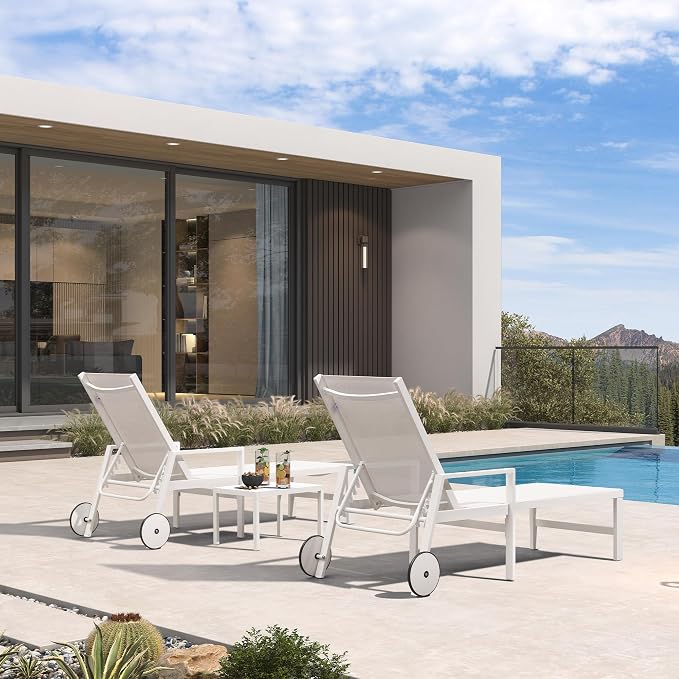 PURPLE LEAF Lounge Chair Outdoor Set 2 Pieces White Aluminum Chaise Lounge - Image 2