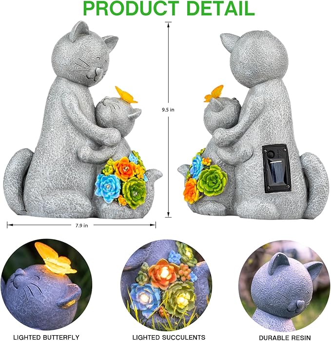 Solar Garden Statues Loving Cat Figurine Lights - Image 6