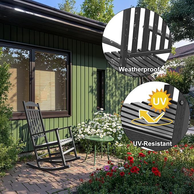 Patio Rocking Chair Outdoor Set of 1, Weather Resistant Poly Resin Oversized - Image 7