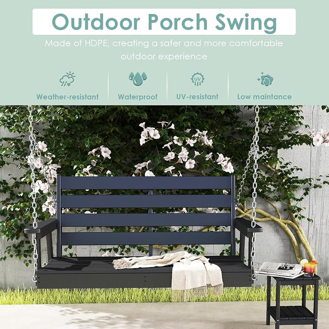 IVY&LANE Outdoor Porch Swing | HDPE Plastic | 2-Person | Hanging Bench Swings | - Image 3