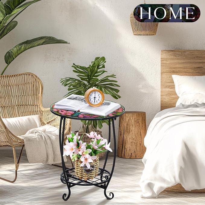Outdoor Side Table Round Small Mosaic Patio Accent Indoor End Plant Coffee Tea - Image 7