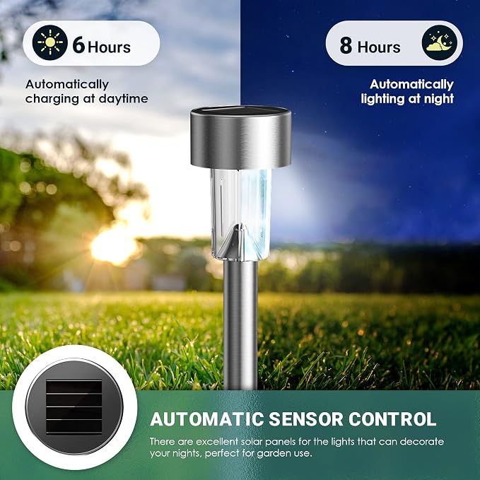 GIGALUMI 16 Pack Solar Lights Outdoor Waterproof, Stainless Steel LED Solar - Image 5