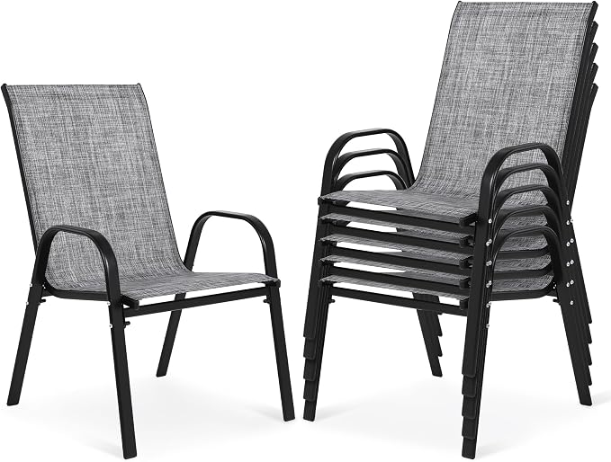 Outdoor Stackable Chairs Set of 6, Stacking Patio Chairs by Villeston