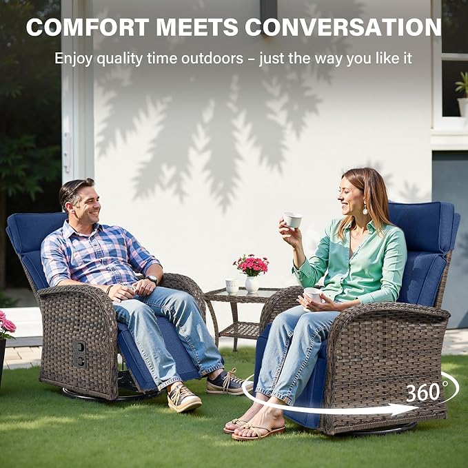 Belord Dual-Adjust Swivel Outdoor Recliner Chair Set of 3 - Image 4