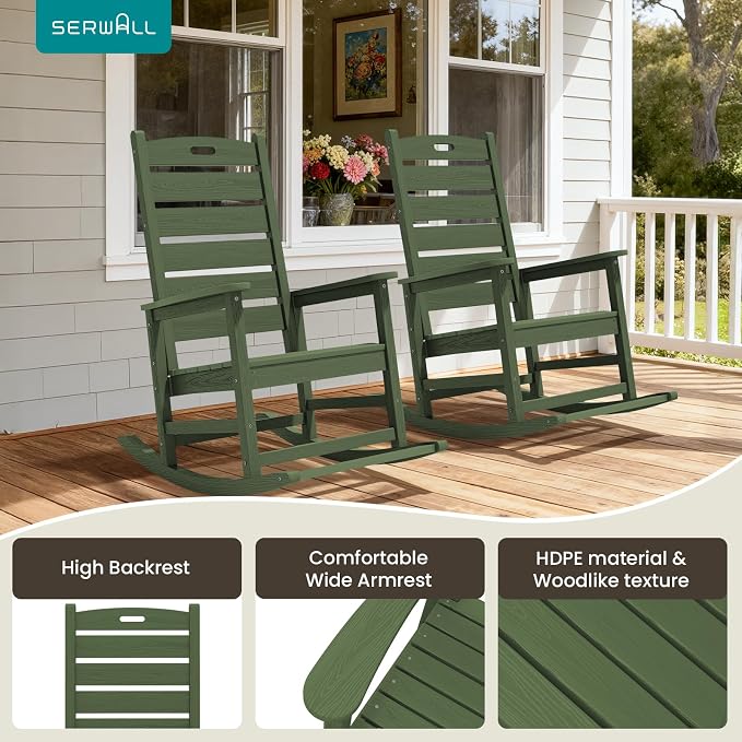 SERWALL Outdoor Rocking Chair Set of 4, Oversized HDPE Patio Rocking Chair - Image 9