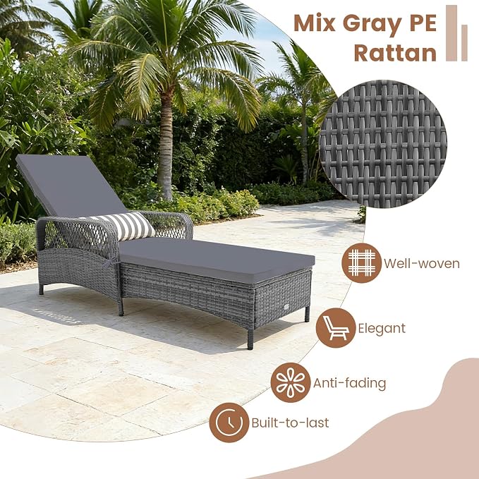 Tangkula Wicker Chaise Lounge Outdoor, Patio Rattan Reclining Chaise - Image 6