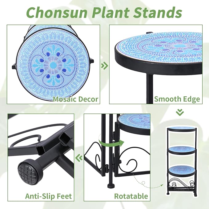 Plant Stand Indoor 3 Tie Mosaic Metal Corner Shelf Outdoor Plant Pot Holder - Image 3