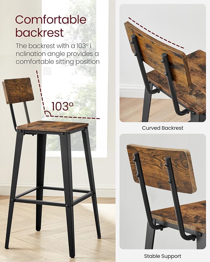 VASAGLE Set of 4 Bar Stools, Bar Height Stools, 29.1 Inches Tall Barstools - Image 6