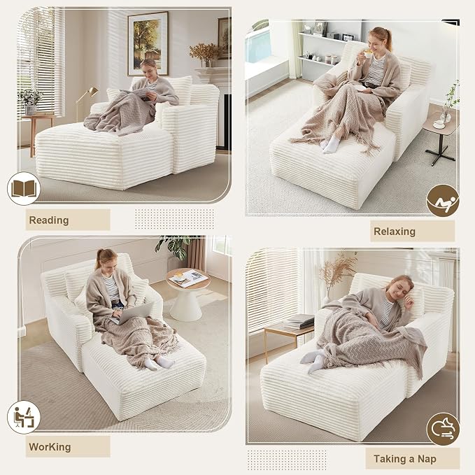 65.4" Chaise Lounge Chair Indoor, Oversized Boneless Couch Comfy Upholstered - Image 6