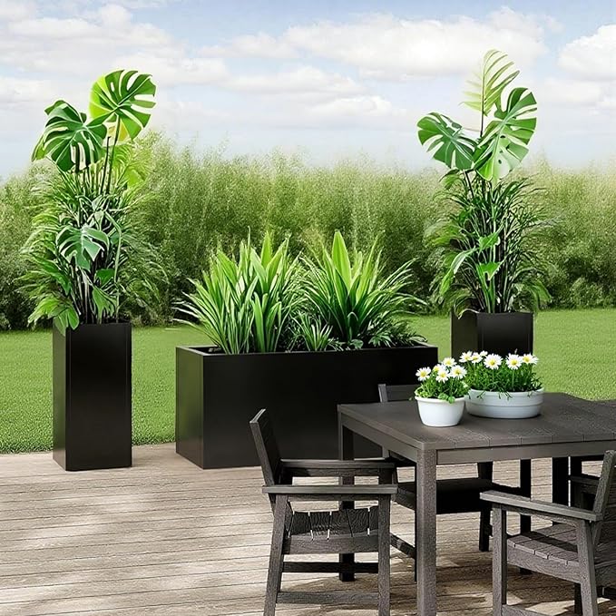 Galvanized Steel Planter Black Metal Outdoor Planter Powder Coated 32" x 12" x - Image 4