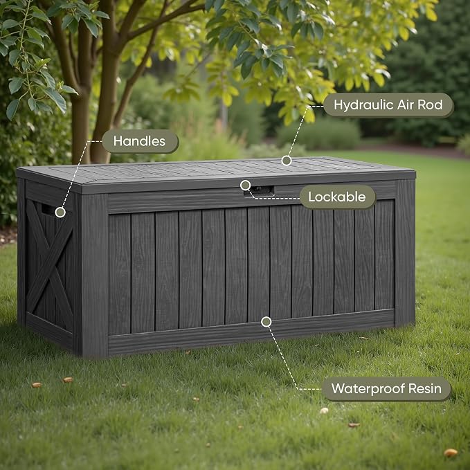 Flamaker Resin Deck Box 120 Gallon Waterproof Large Outdoor Indoor Storage Box - Image 2