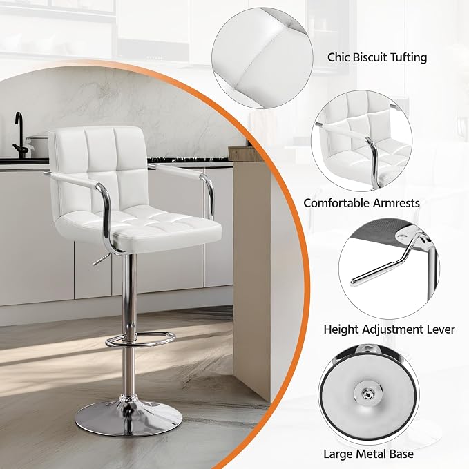Yaheetech Bar Stools Set of 3, PU Leather Adjustable Barstools - Image 5