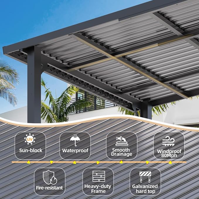 AECOJOY 8' x 20' Outdoor Hardtop Metal Gazebo - Image 3