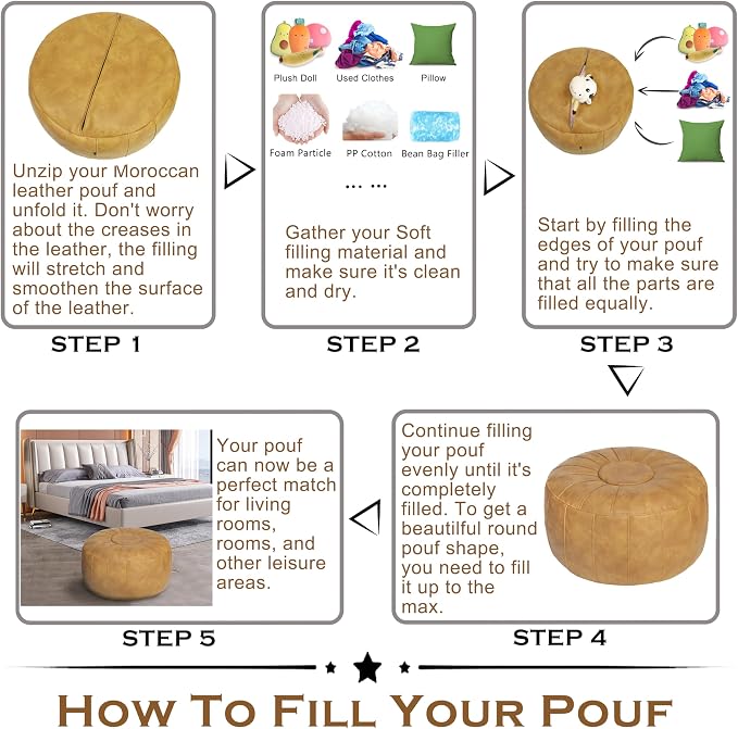 Thgonwid Unstuffed Moroccan Storage Pouf Foot Stool Ottoman Seat Handmade Faux - Image 10
