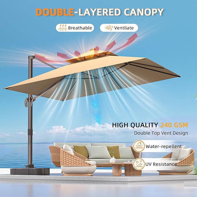 9' X 12' Cantilever Outdoor Patio Umbrellas - Image 5
