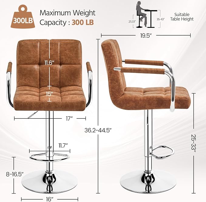 Yaheetech Bart Stools Set of 4, PU Leather Adjustable Barstools - Image 3