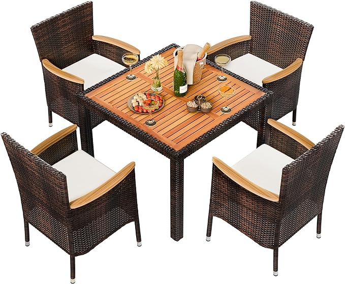 Shintenchi 5 PCS Patio Dining Set, Wicker Outdoor Table and Chairs by Shintenchi