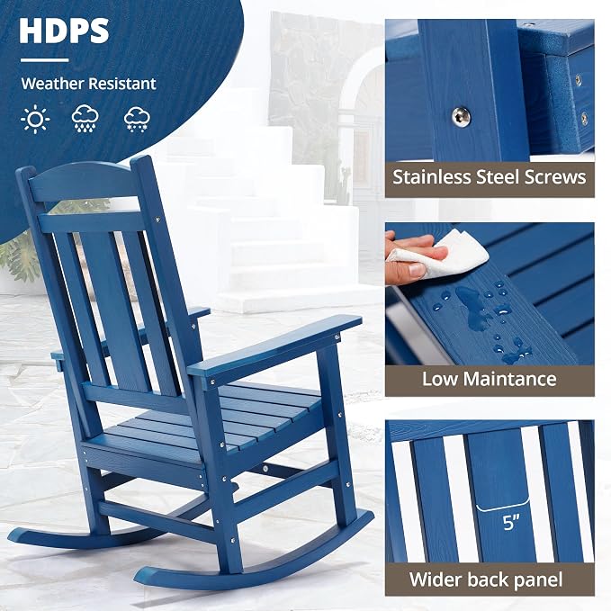 LUE BONA Outdoor Rocking Chairs Set of 4, Weather Resistant HDPS Poly Rocker - Image 3